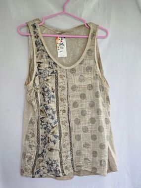 Stunning Cotton-Linen Mixed Media Boutique Tank Top.